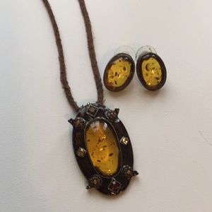 Necklace and Earring Set. Amber inspired stones.
